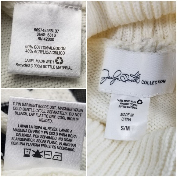 Jaclyn Smith Cowl Neck Cafton Poncho Sweater  Womens White & Black Size S / M - Picture 3 of 15